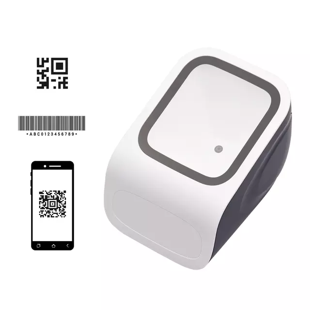 Desktop Barcode Scanner, USB Wired Barcode Reader, Hands Free Platform, 1D, 2D, QR, Plug & Play, Large Scanning for Supermarket